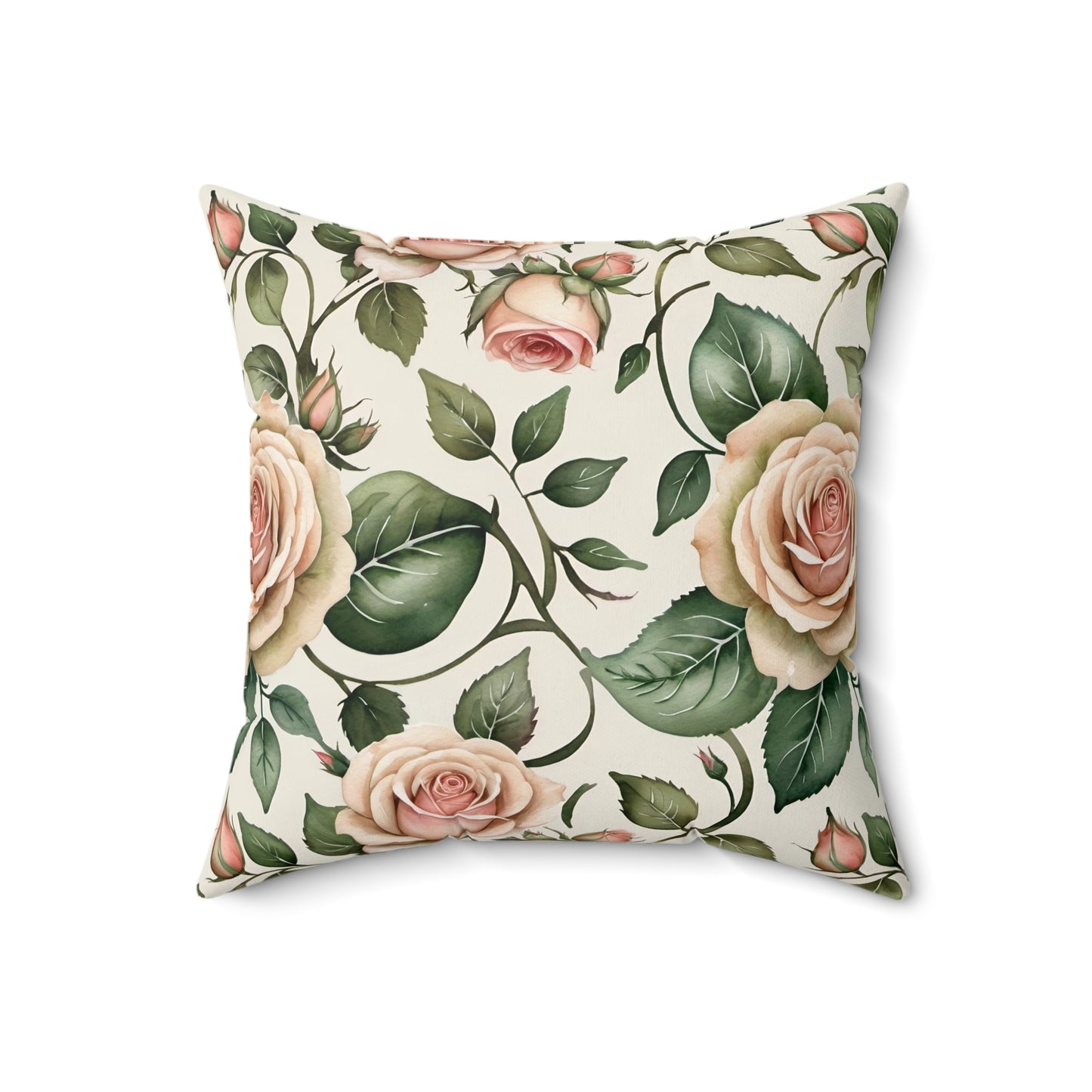 Watercolor Blooming Garden Roses Square Pillow 3