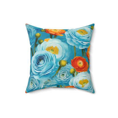 Claude Monet inspired Light Blue Ranunculus Square Pillow