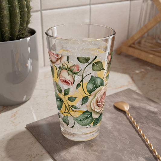 Watercolor Roses Mixing Glass, 16oz