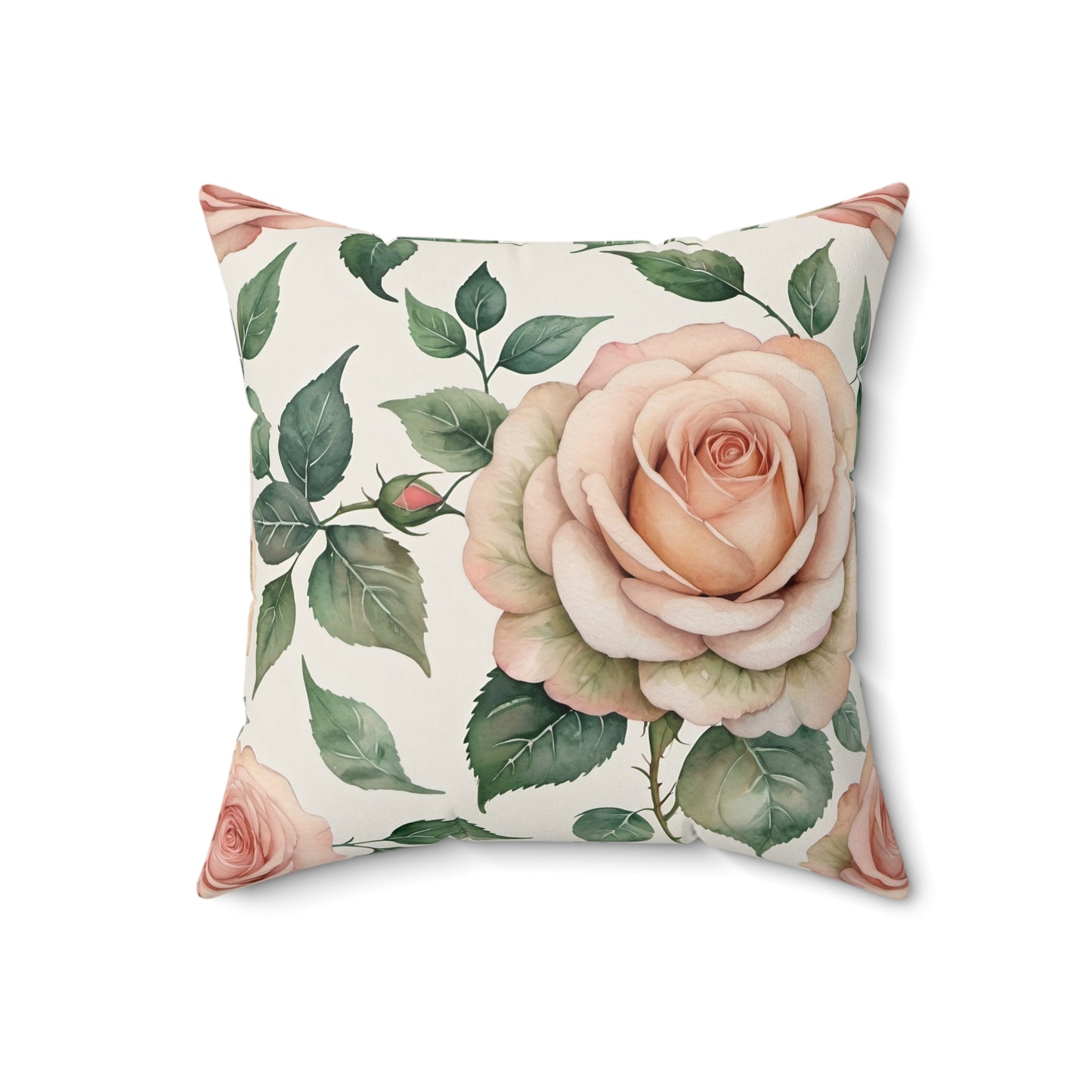 Watercolor Blooming Garden Roses Square Pillow 2