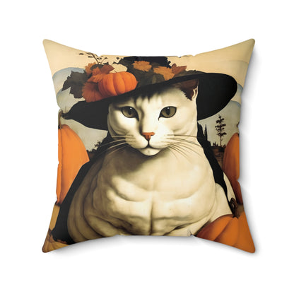 Halloween Piero Della Francesca Cat Square Pillow