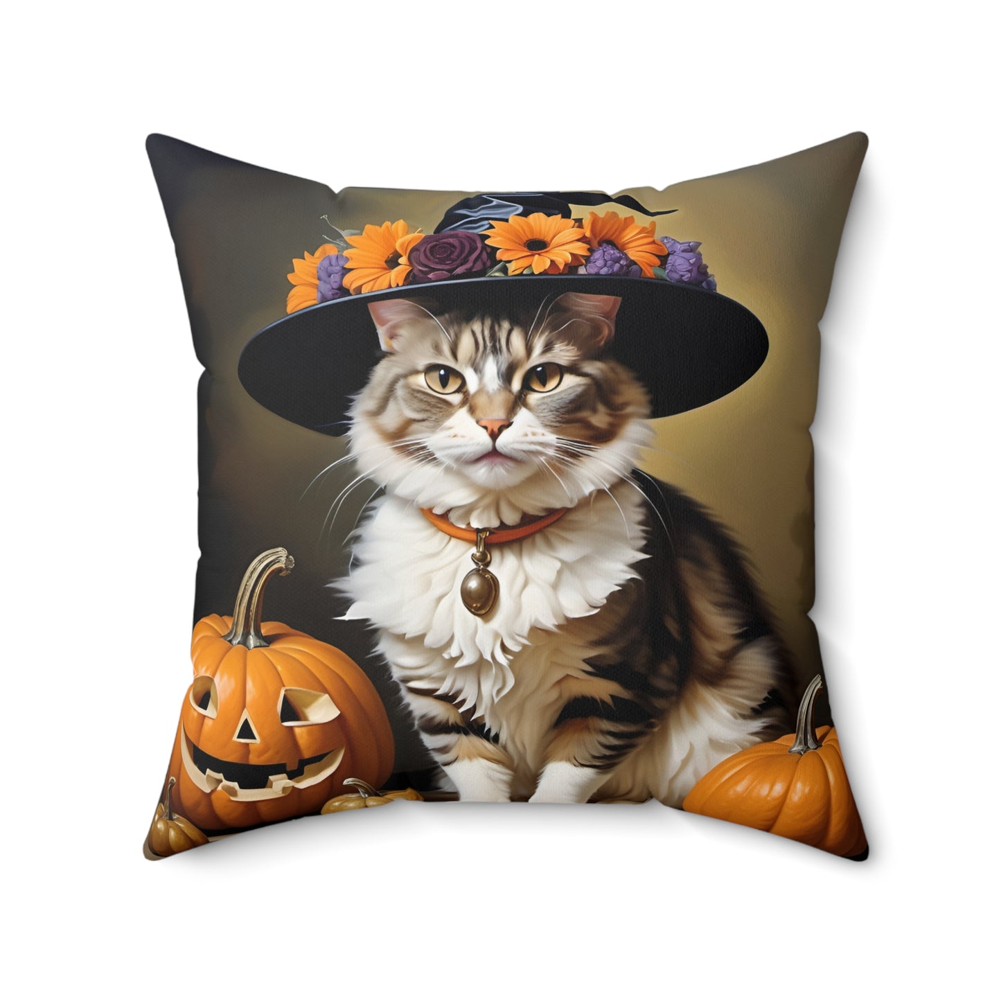 Halloween Rembrandt Witch Cat Square Pillow