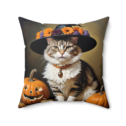 Halloween Rembrandt Witch Cat Square Pillow