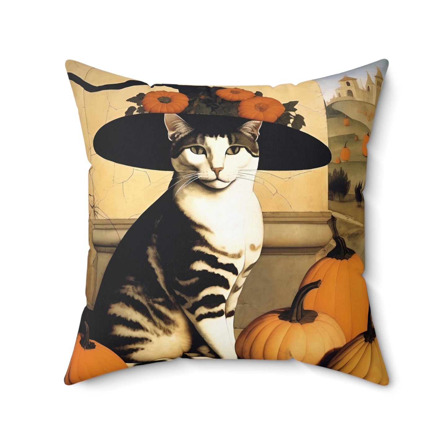 Halloween Piero Della Francesca Cat Square Pillow