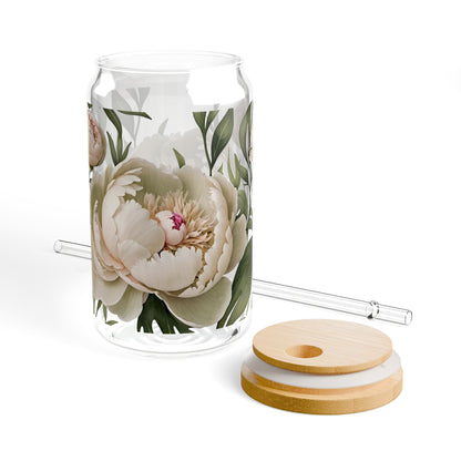 Watercolor Large Peonies Sipper Glass, 16oz