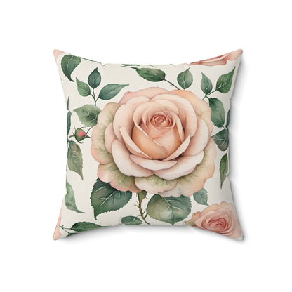 Watercolor Blooming Garden Roses Square Pillow 2