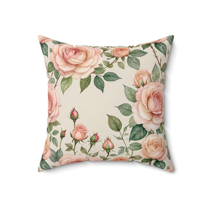 Watercolor Blooming Garden Roses Square Pillow