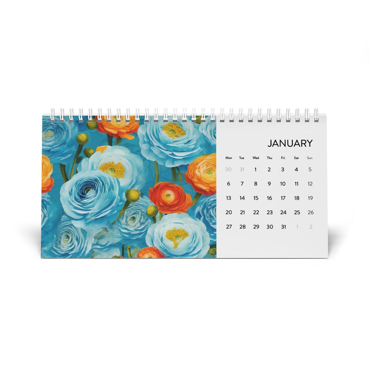 Vincent Van Gogh and Claude Monet inspired Floral Desk Calendar (2025 grid)