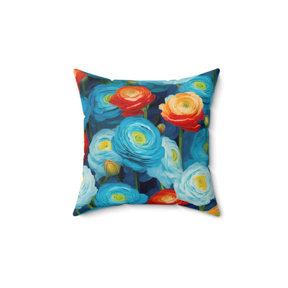 Claude Monet inspired Blue Ranunculus Square Pillow