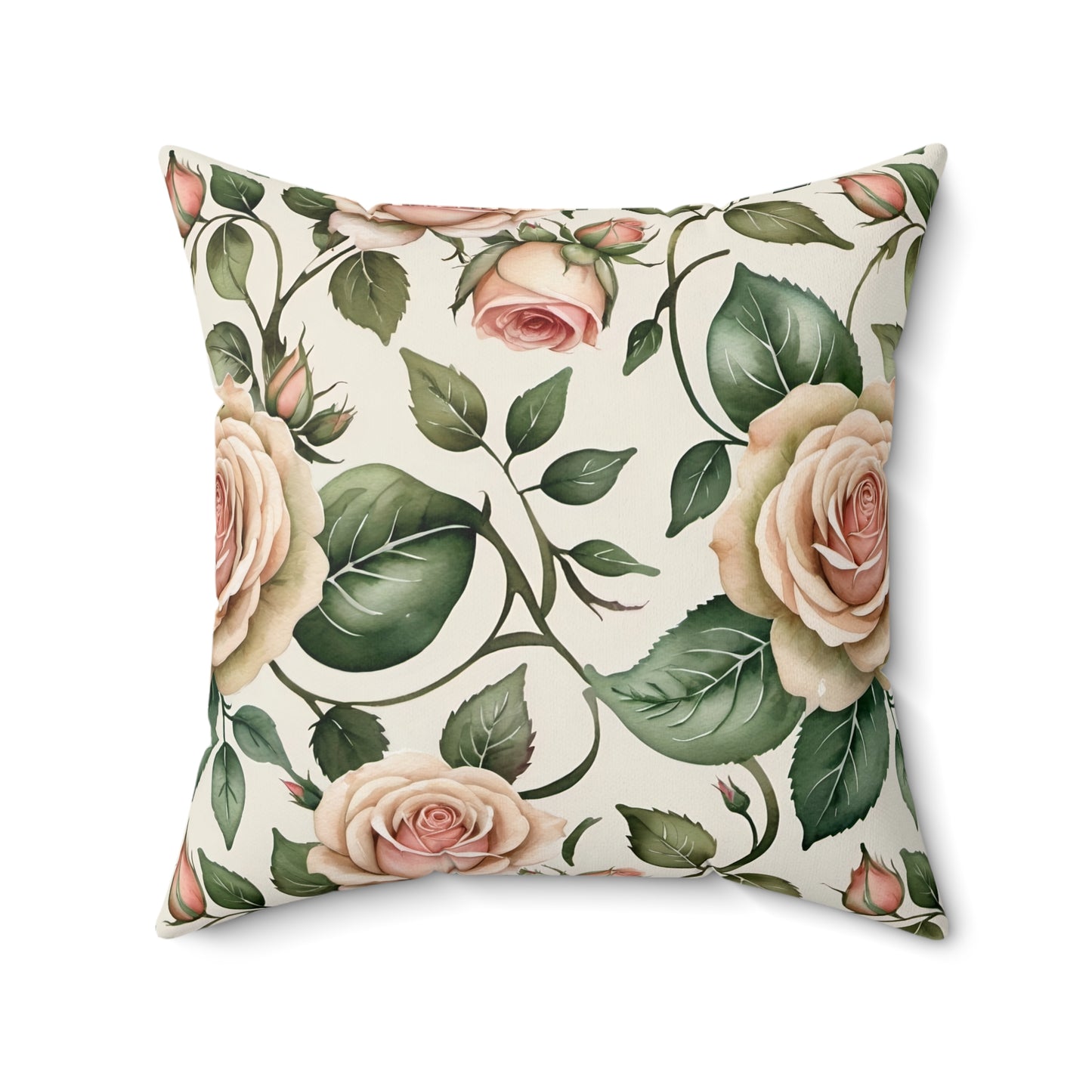 Watercolor Blooming Garden Roses Square Pillow 3