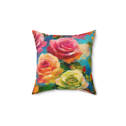 Claude Monet inspired Colorful Roses Square Pillow 2