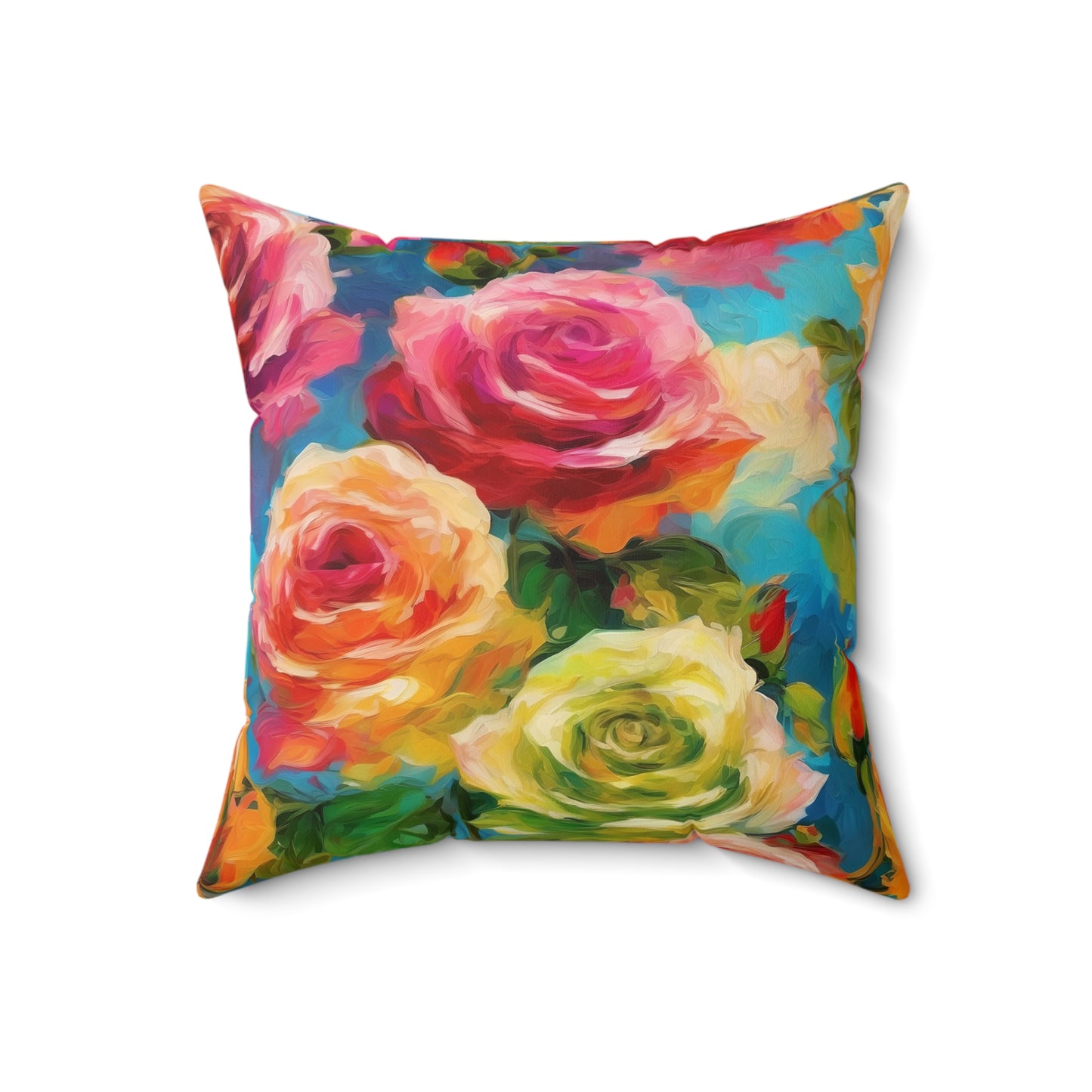 Claude Monet inspired Colorful Roses Square Pillow 2