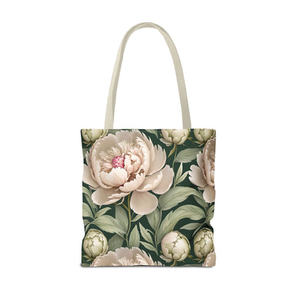 Large Watercolor Peonies on Green Background Tote Bag