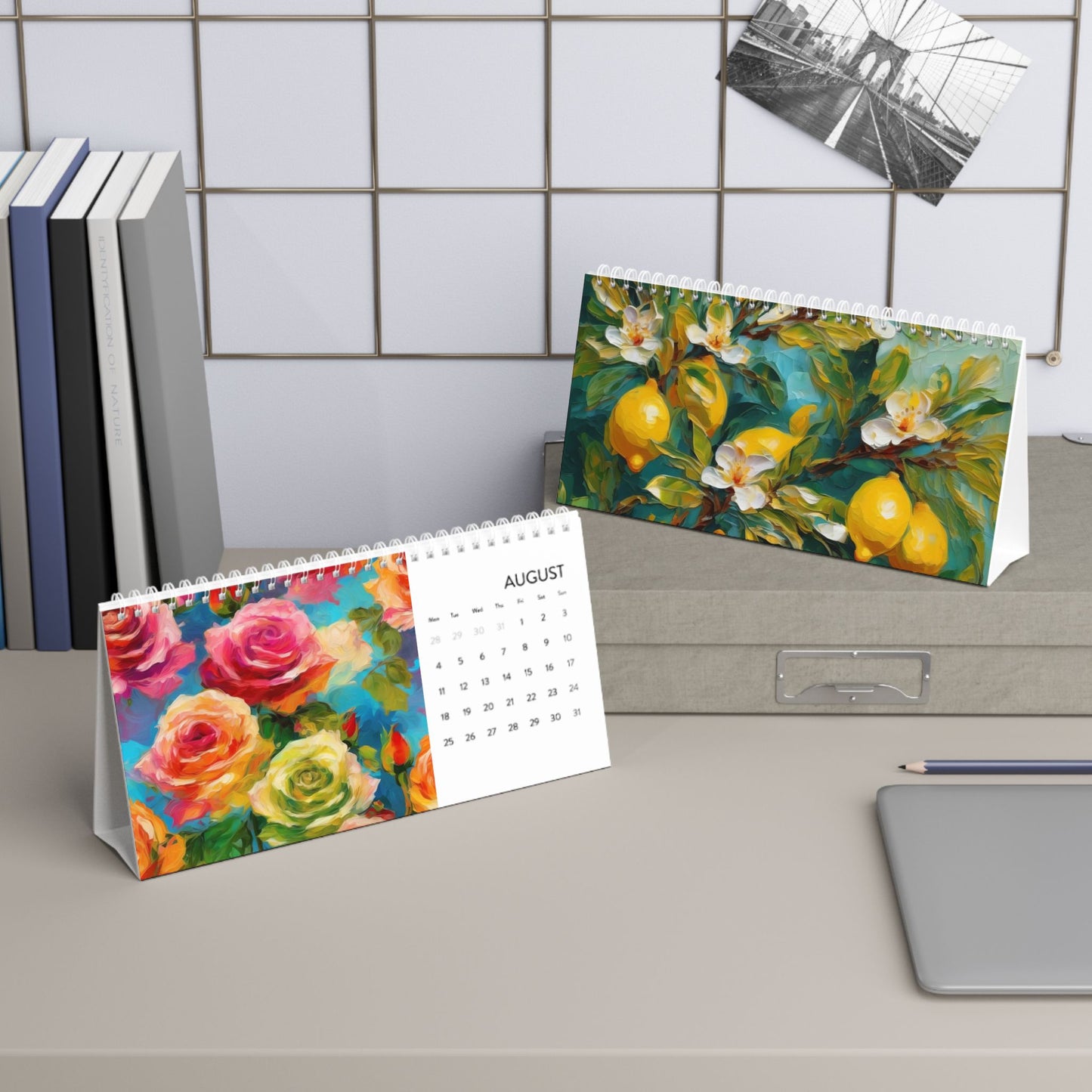 Vincent Van Gogh and Claude Monet inspired Floral Desk Calendar (2025 grid)