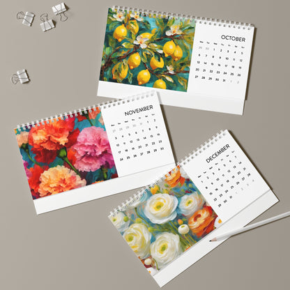 Vincent Van Gogh and Claude Monet inspired Floral Desk Calendar (2025 grid)