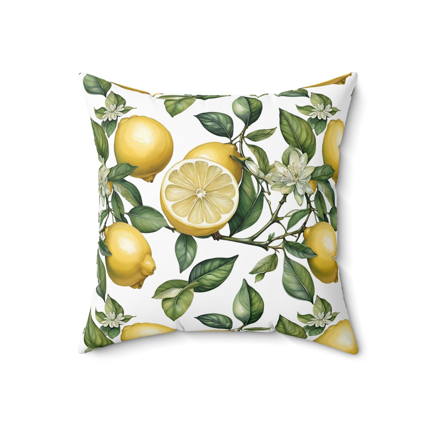 Rococo Blooming Lemons White Square Pillow