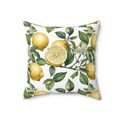 Rococo Blooming Lemons White Square Pillow