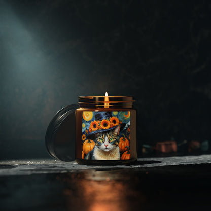 Halloween Vincent Van Gogh Cat Scented Soy Candle (Amber Jar)