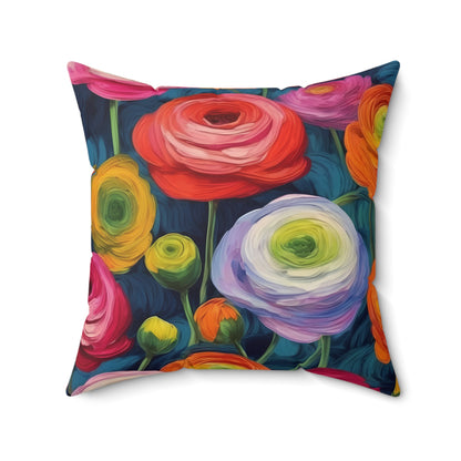 Fauvism inspired Colorful Ranunculus Square Pillow 2