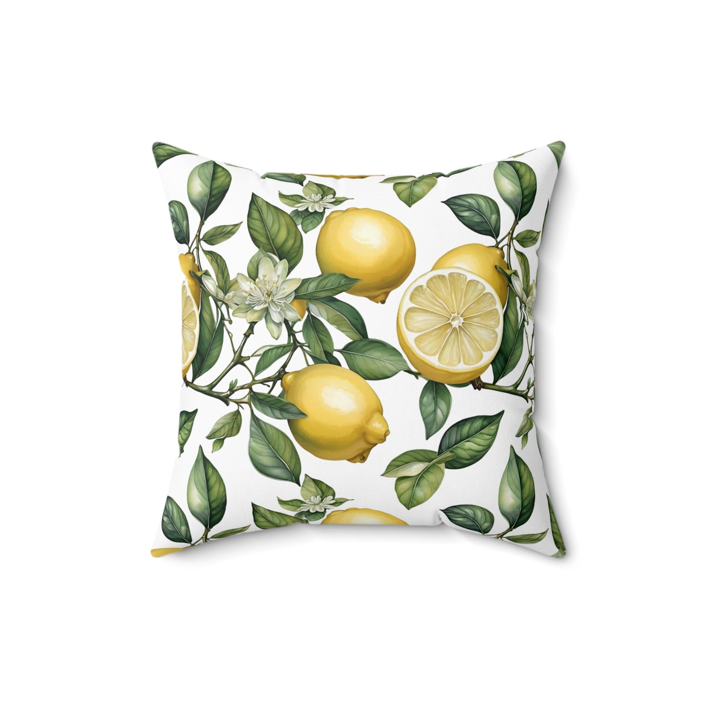 Rococo Blooming Lemons White Square Pillow