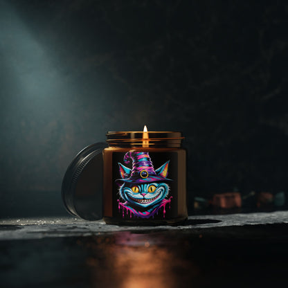 Halloween Cheshire Cat Scented Soy Candle (Amber Jar)