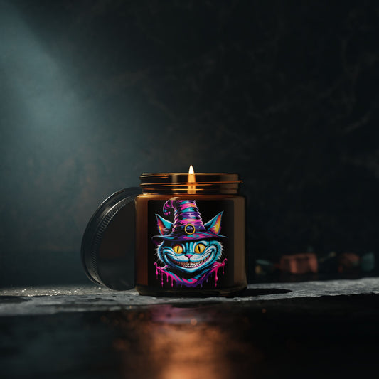 Halloween Cheshire Cat Scented Soy Candle (Amber Jar)