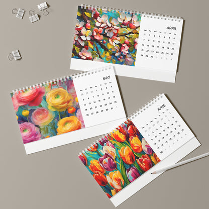 Vincent Van Gogh and Claude Monet inspired Floral Desk Calendar (2025 grid)