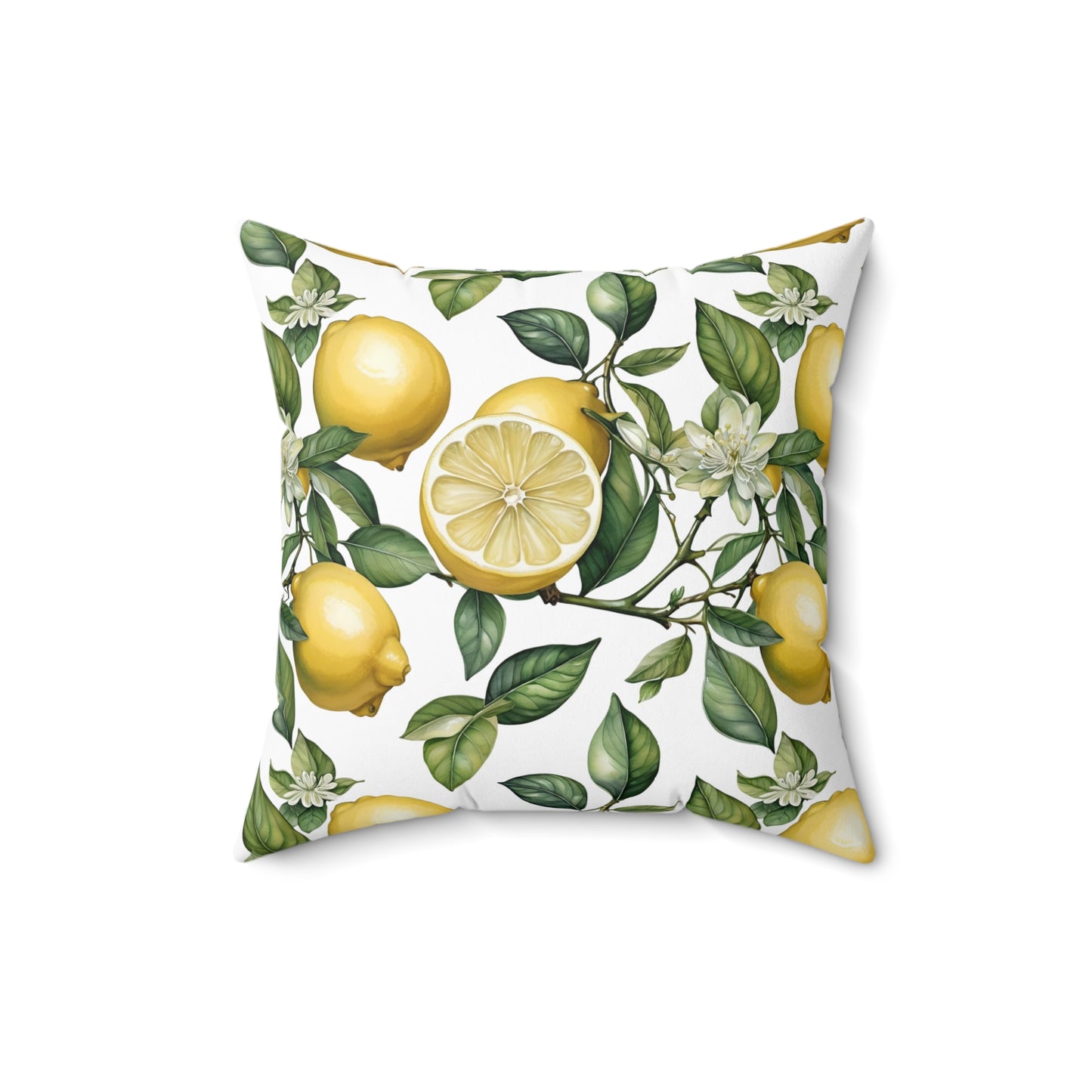 Rococo Blooming Lemons White Square Pillow