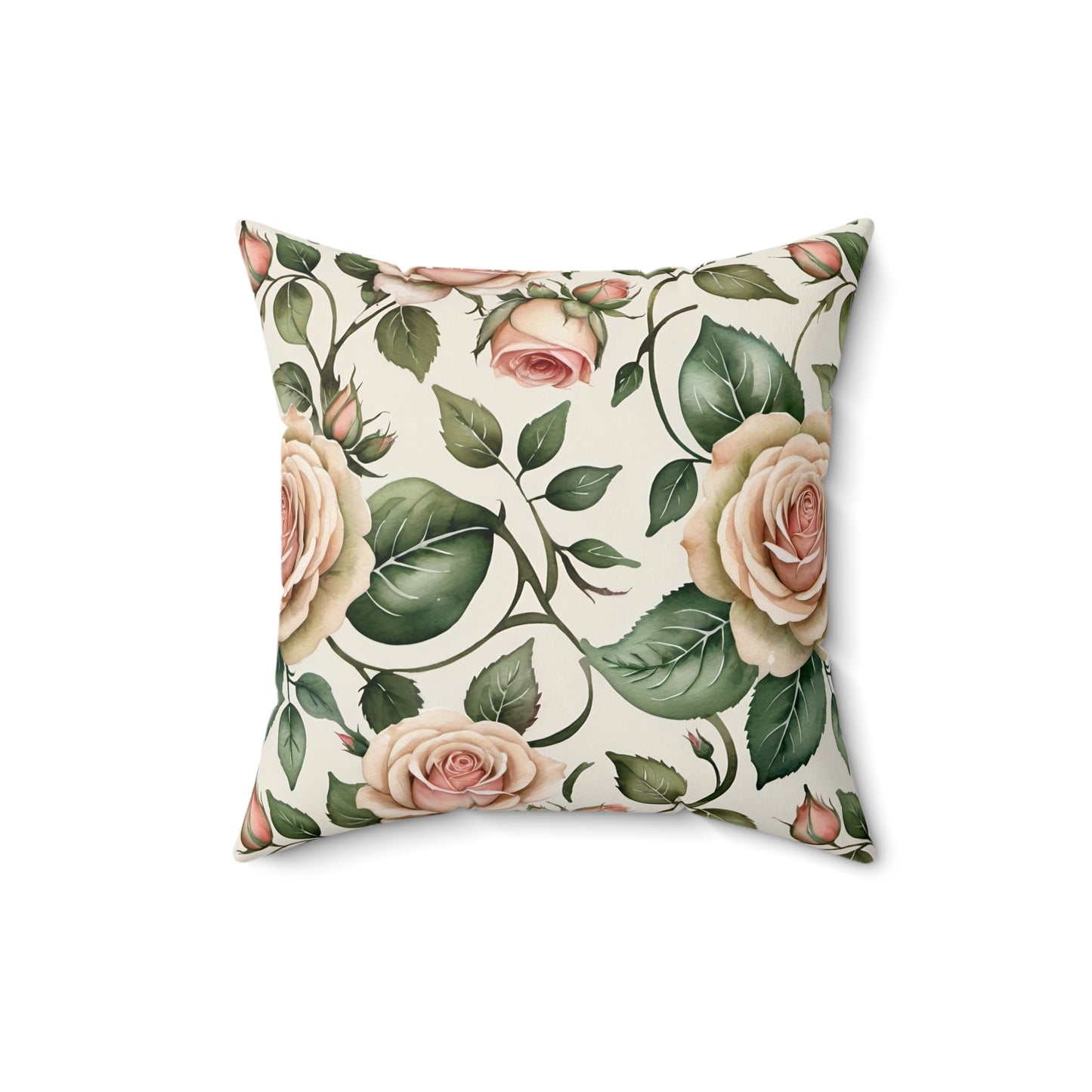 Watercolor Blooming Garden Roses Square Pillow 3