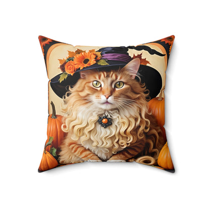 Halloween Botticelli-Inspired Witch Cat Square Pillow