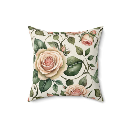 Watercolor Blooming Garden Roses Square Pillow 3