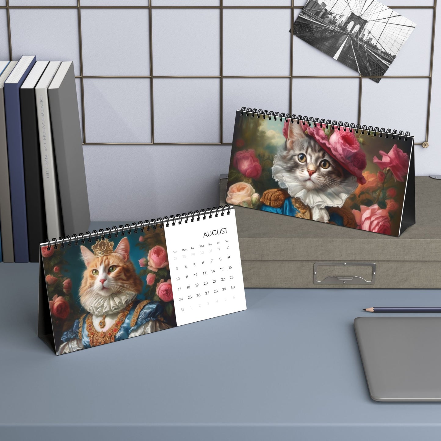 Rococo Noble Cats Desktop Calendar (2025 grid)