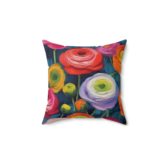 Fauvism inspired Colorful Ranunculus Square Pillow 2