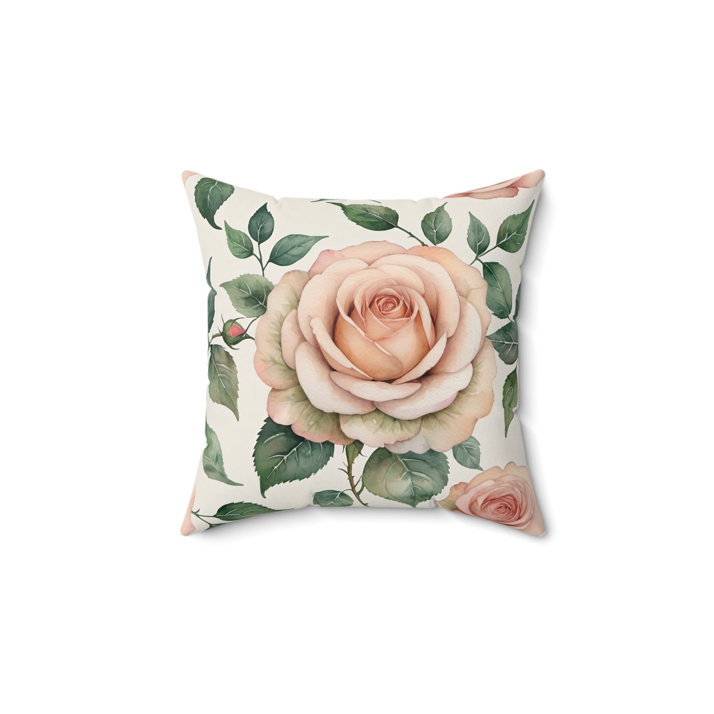 Watercolor Blooming Garden Roses Square Pillow 2