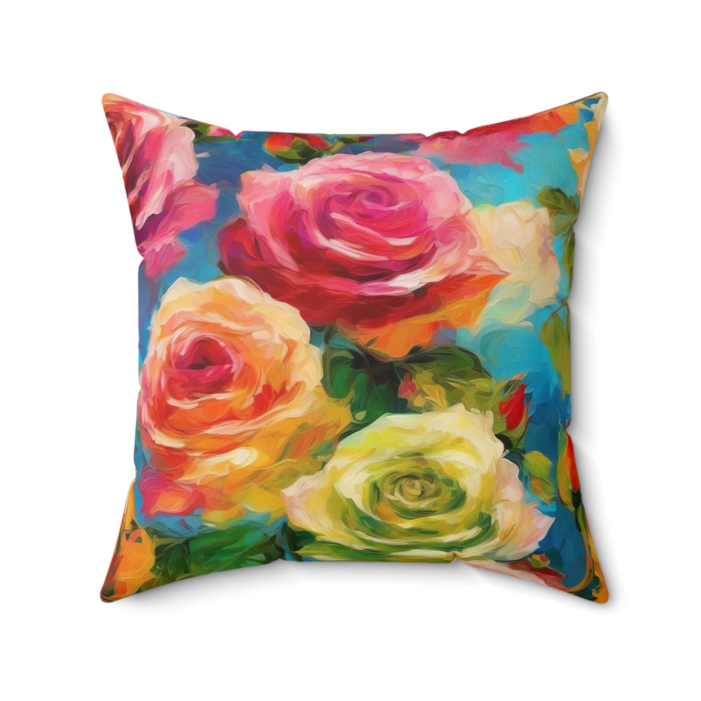 Claude Monet inspired Colorful Roses Square Pillow 2