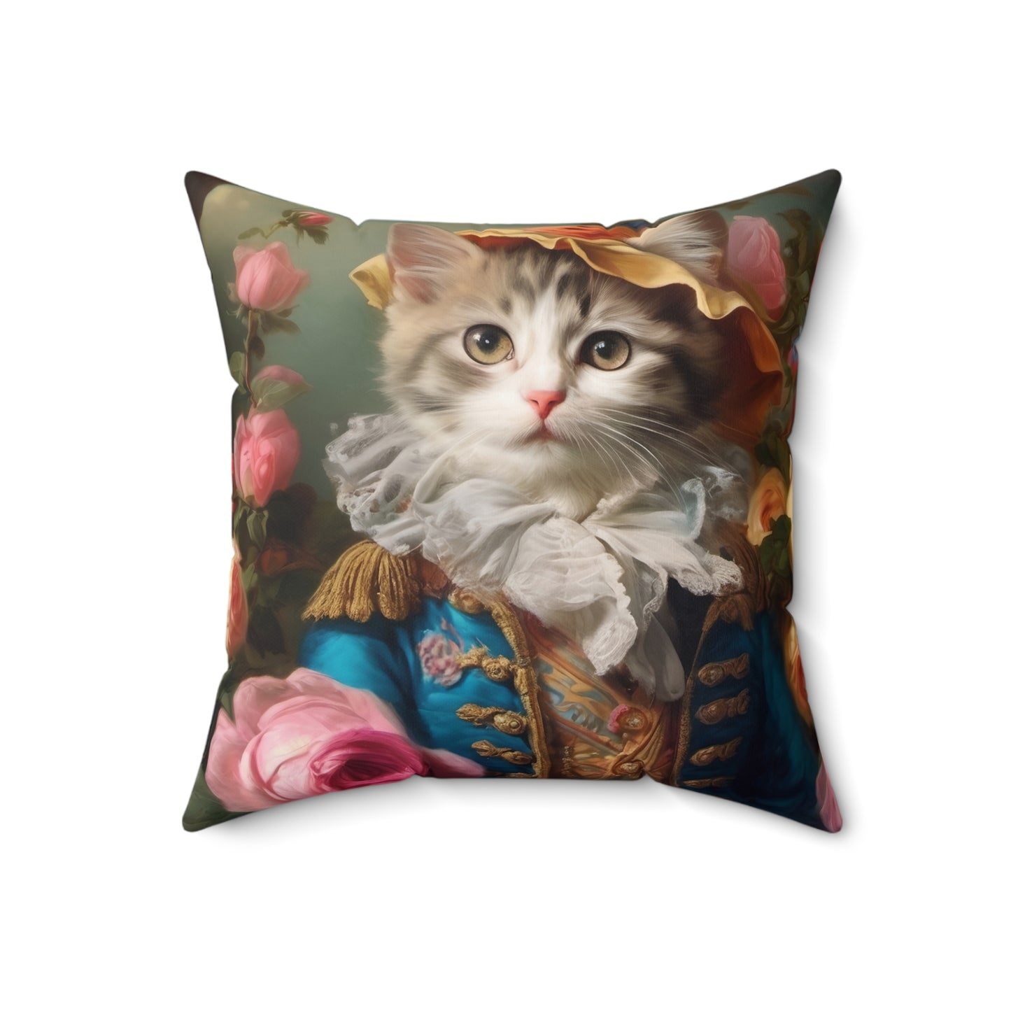 Rococo Cat Square Pillow (A Kitten)