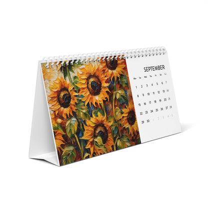 Vincent Van Gogh and Claude Monet inspired Floral Desk Calendar (2025 grid)