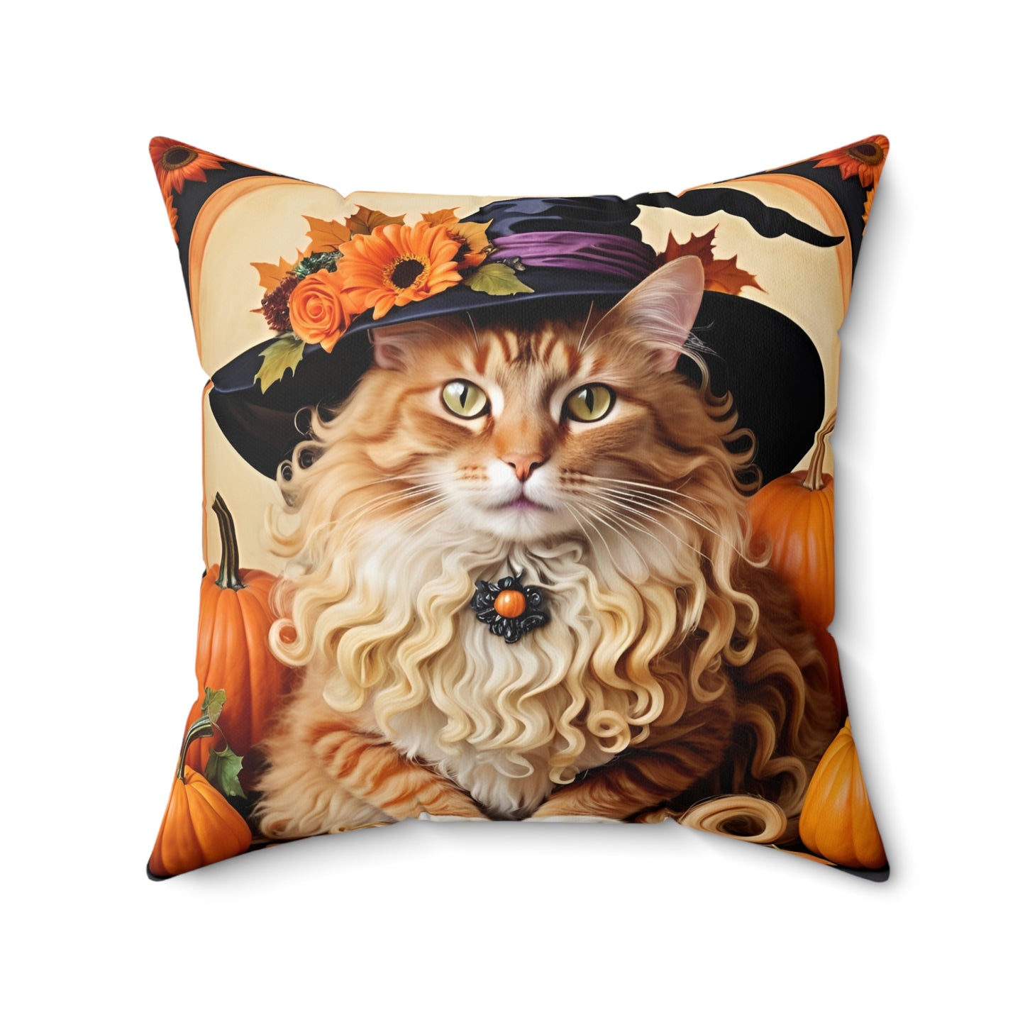 Halloween Botticelli-Inspired Witch Cat Square Pillow