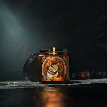 Halloween Alphonse Mucha Cat Scented Soy Candle (Amber Jar)