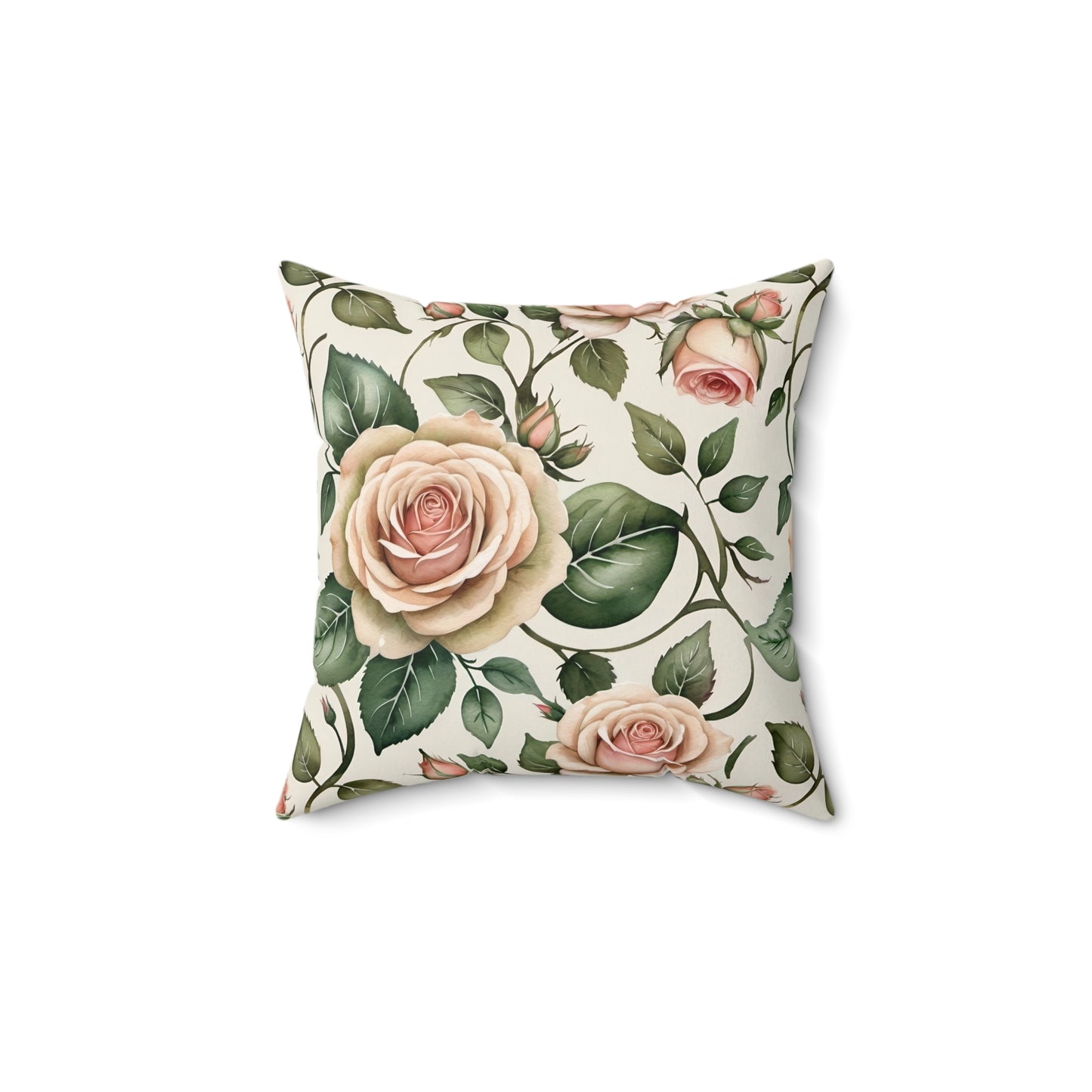 Watercolor Blooming Garden Roses Square Pillow 3