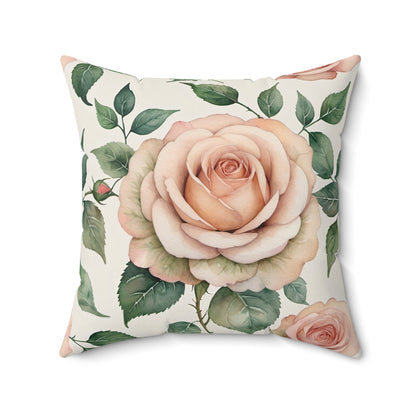 Watercolor Blooming Garden Roses Square Pillow 2