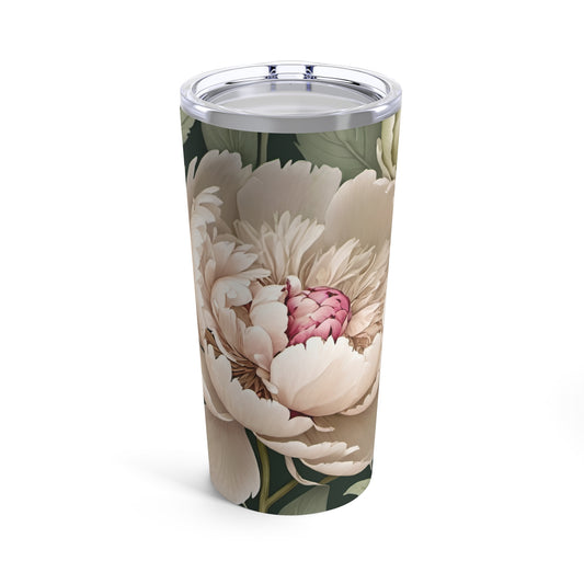 Watercolor Large Tender Peonies on Green Background Tumbler 20oz