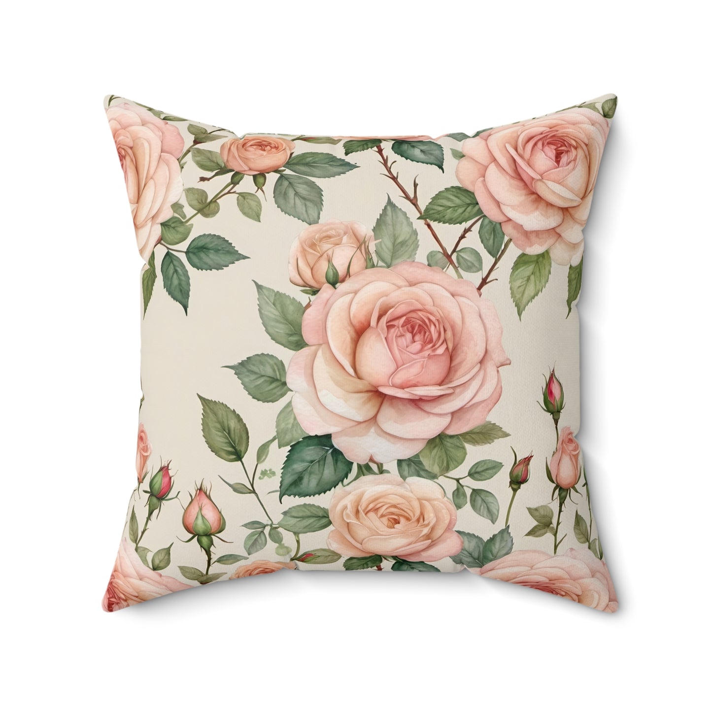 Watercolor Blooming Garden Roses Square Pillow