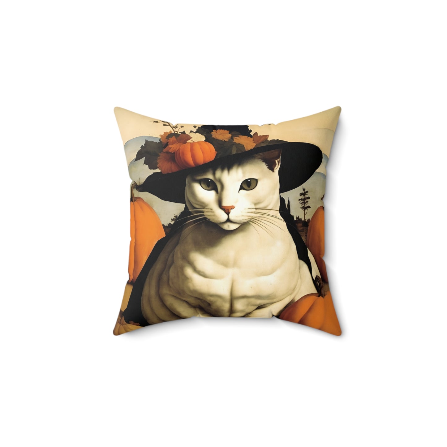 Halloween Piero Della Francesca Cat Square Pillow