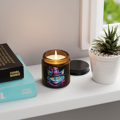 Halloween Cheshire Cat Scented Soy Candle (Amber Jar)