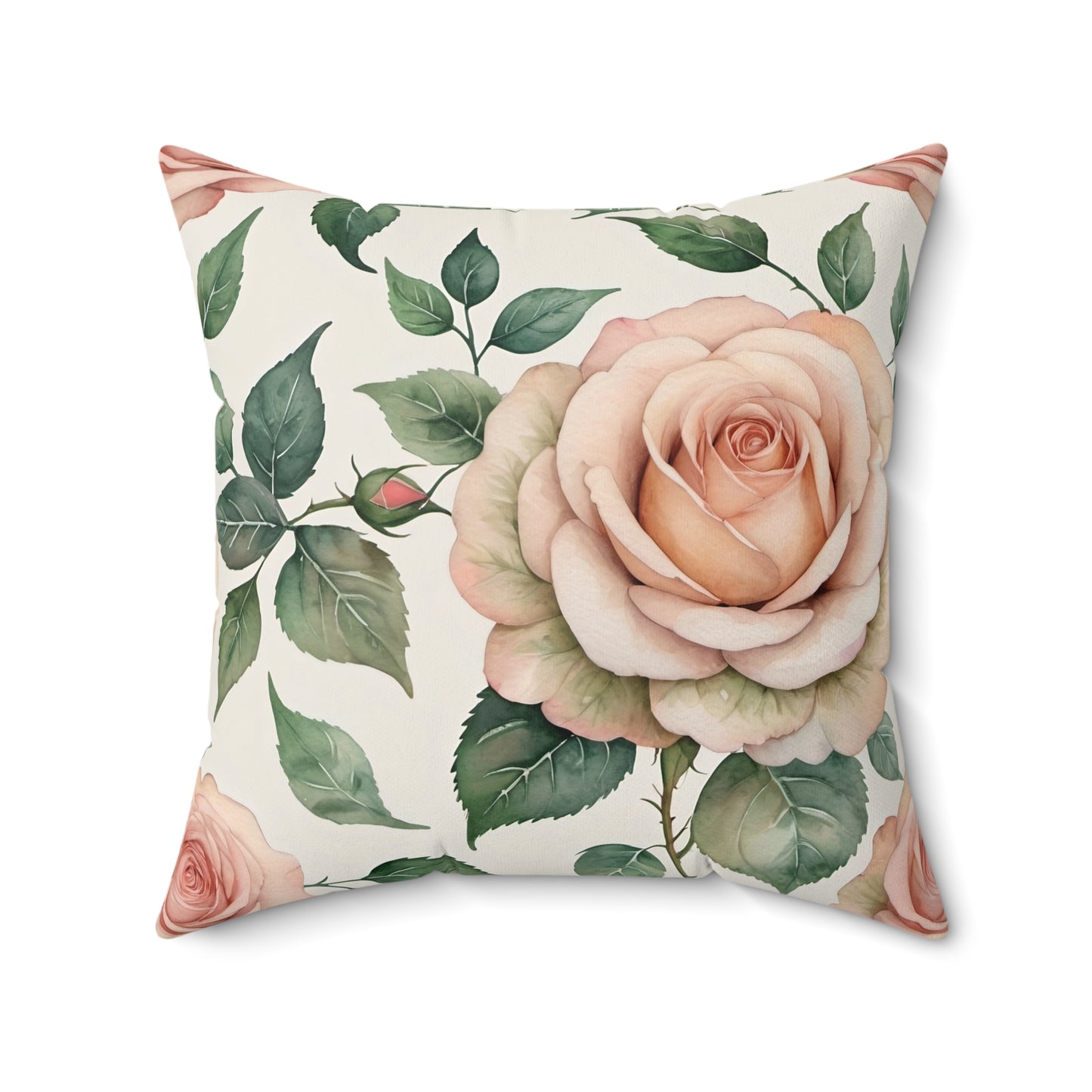 Watercolor Blooming Garden Roses Square Pillow 2