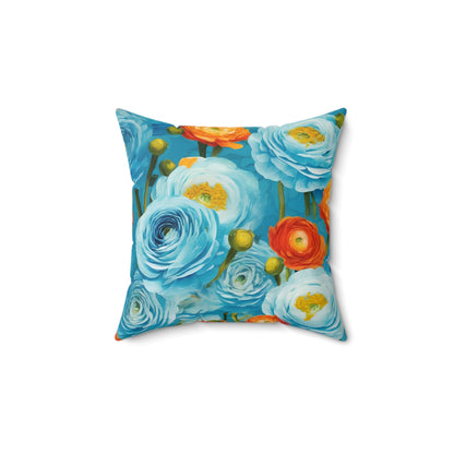 Claude Monet inspired Light Blue Ranunculus Square Pillow