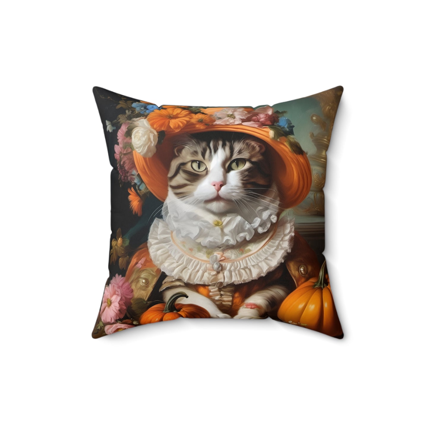 Halloween Rococo Cat Square Pillow