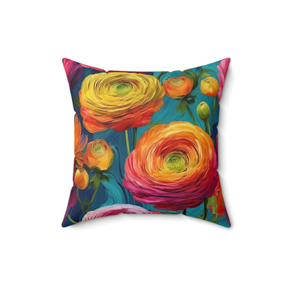 Fauvism inspired Colorful Ranunculus Square Pillow