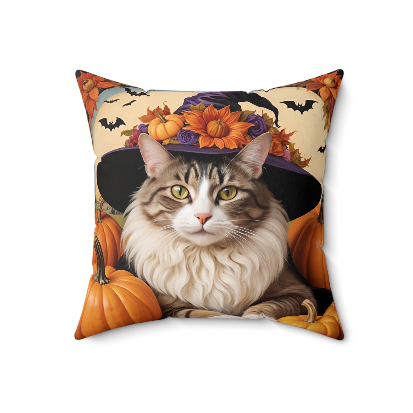 Halloween Botticelli-Inspired Witch Cat Square Pillow